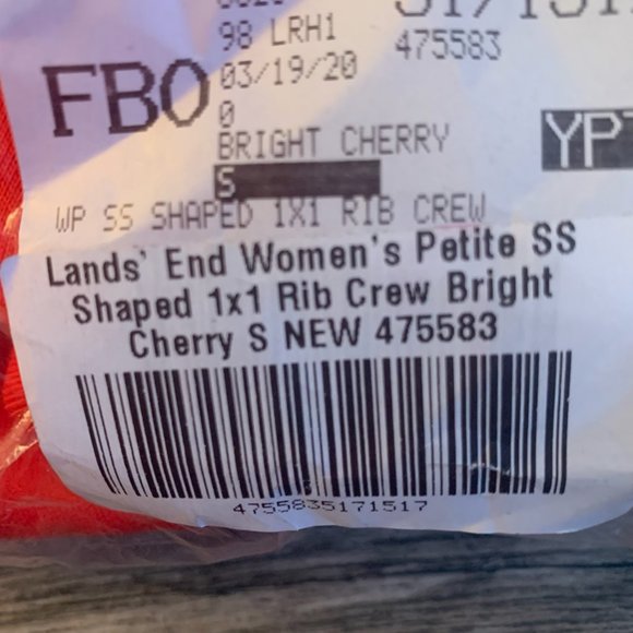 NWT LANDS' END WOMEN'S SHORT SLEEVE SHAPED 1X1 RIB CREW SHIRT BRIGHT CHERRY PS - Picture 6 of 7